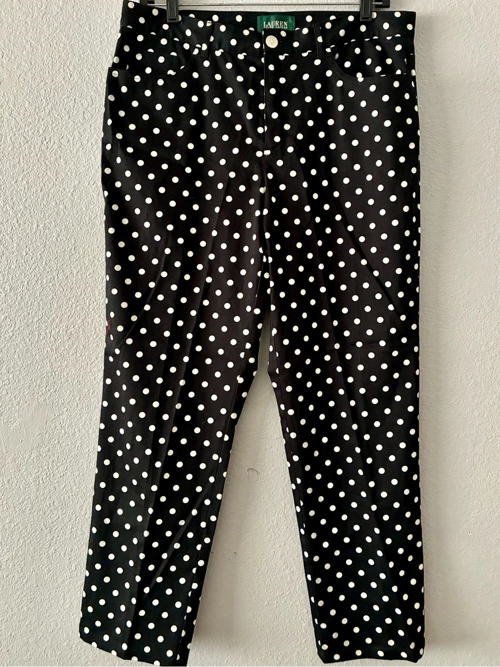 Lauren Ralph Lauren 12P Black Polka Dot Cropped Pants Business Casual Preppy EUC